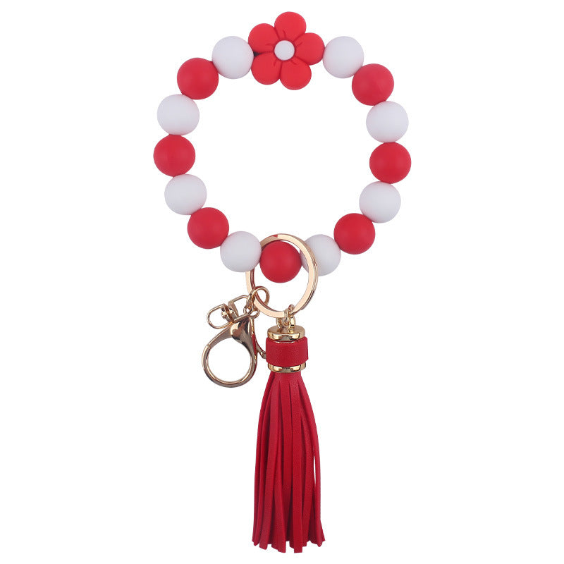 Wholesale Cartoon Flower Silicone Handmade Beaded Wrist Keychain